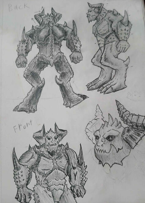 Back, Side and Front of Akuma